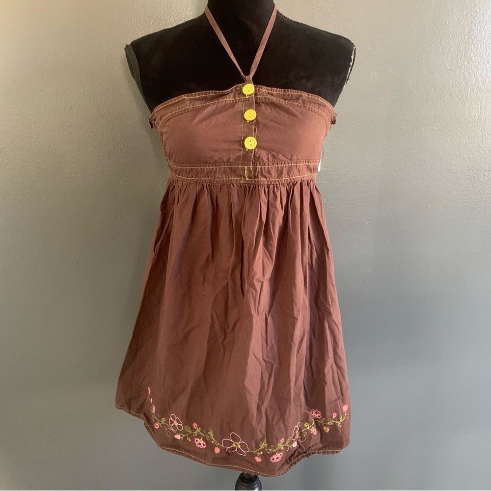 Zoey Girl Brown Top with Green Stitching Y2K vintage
